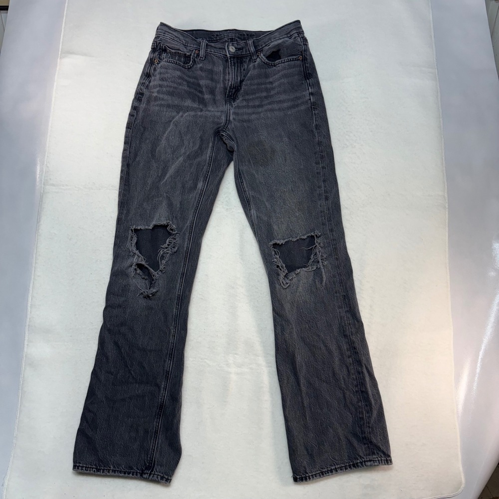 American Eagle Distressed‎ High Waisted Straight Jeans Black Womens Sz 4 Regular